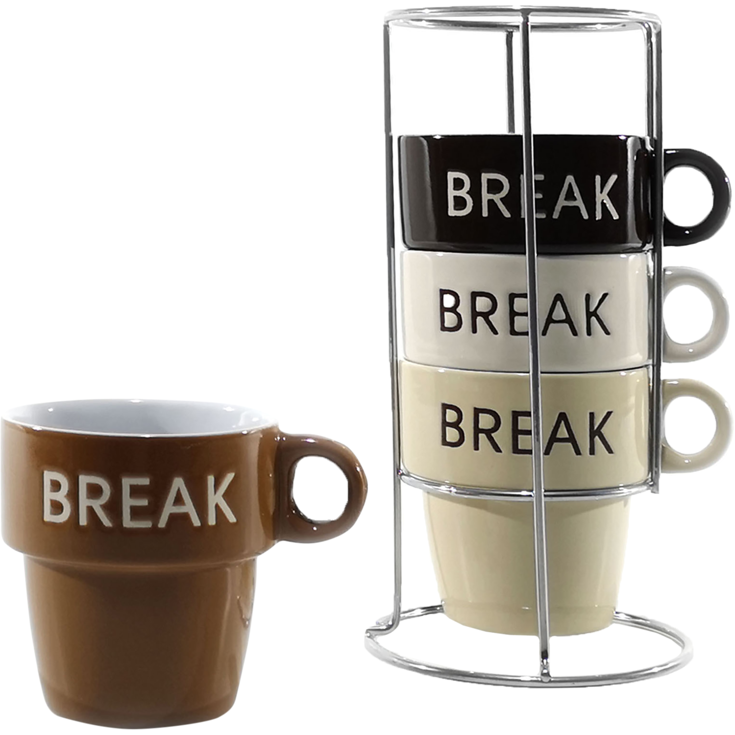 GUSTO CASA - Set 4 Tazze da Tè in Stoneware con Stand 23 cl